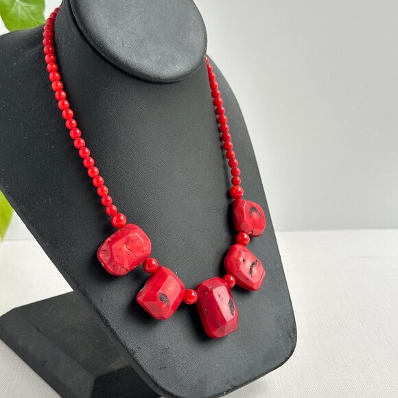 Bamboo Coral Necklace Red Beads - Picture 3 of 13